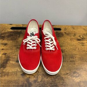 Vans Red Canvas Low-Top Sneakers with White Laces - suede Anthropologie